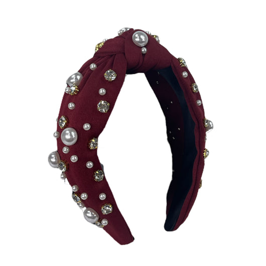 HB-9214 Pearl Top Knot Headband Burgundy
