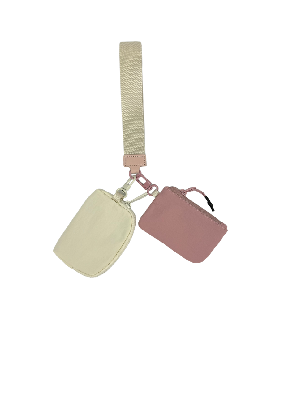 LL-4320 Wristlet Key Chain Double Pouch White Pink