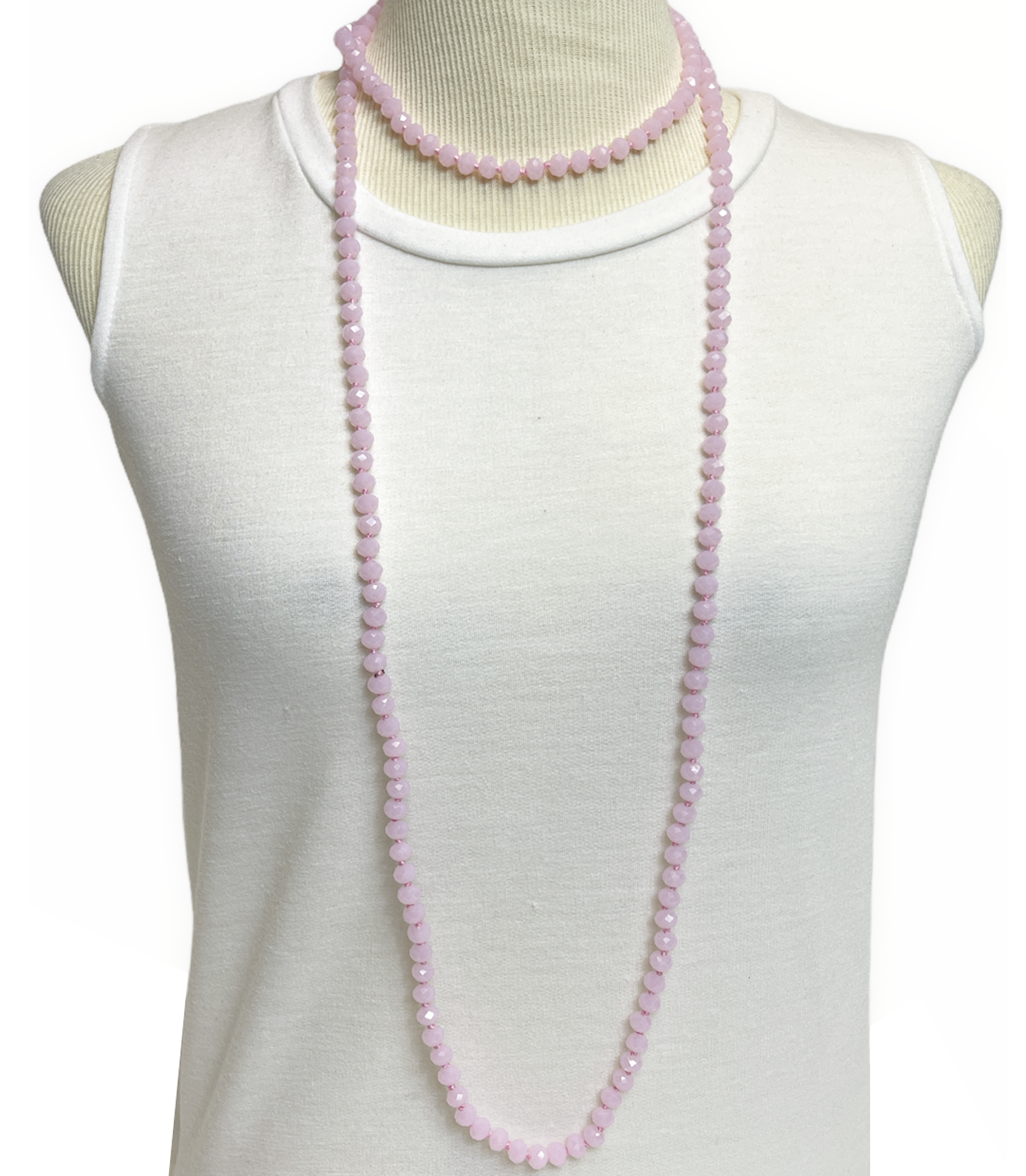 NK-2244 LIGHT PINK 60 hand knotted glass bead necklace