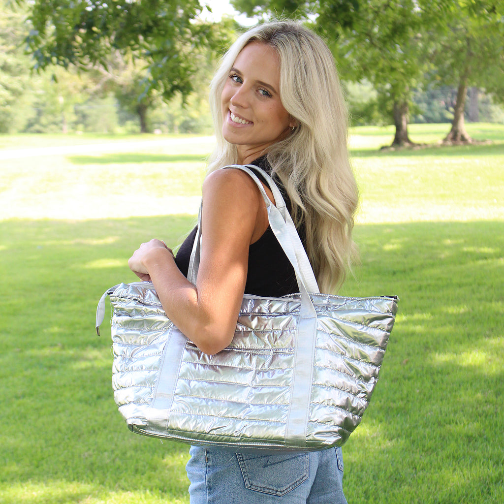 QT9605 Puffer Tote Silver Girlie Girl Wholesale