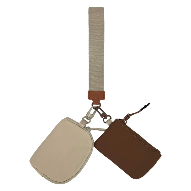 LL-4320 Wristlet Key Chain Double Pouch Brown Ivory