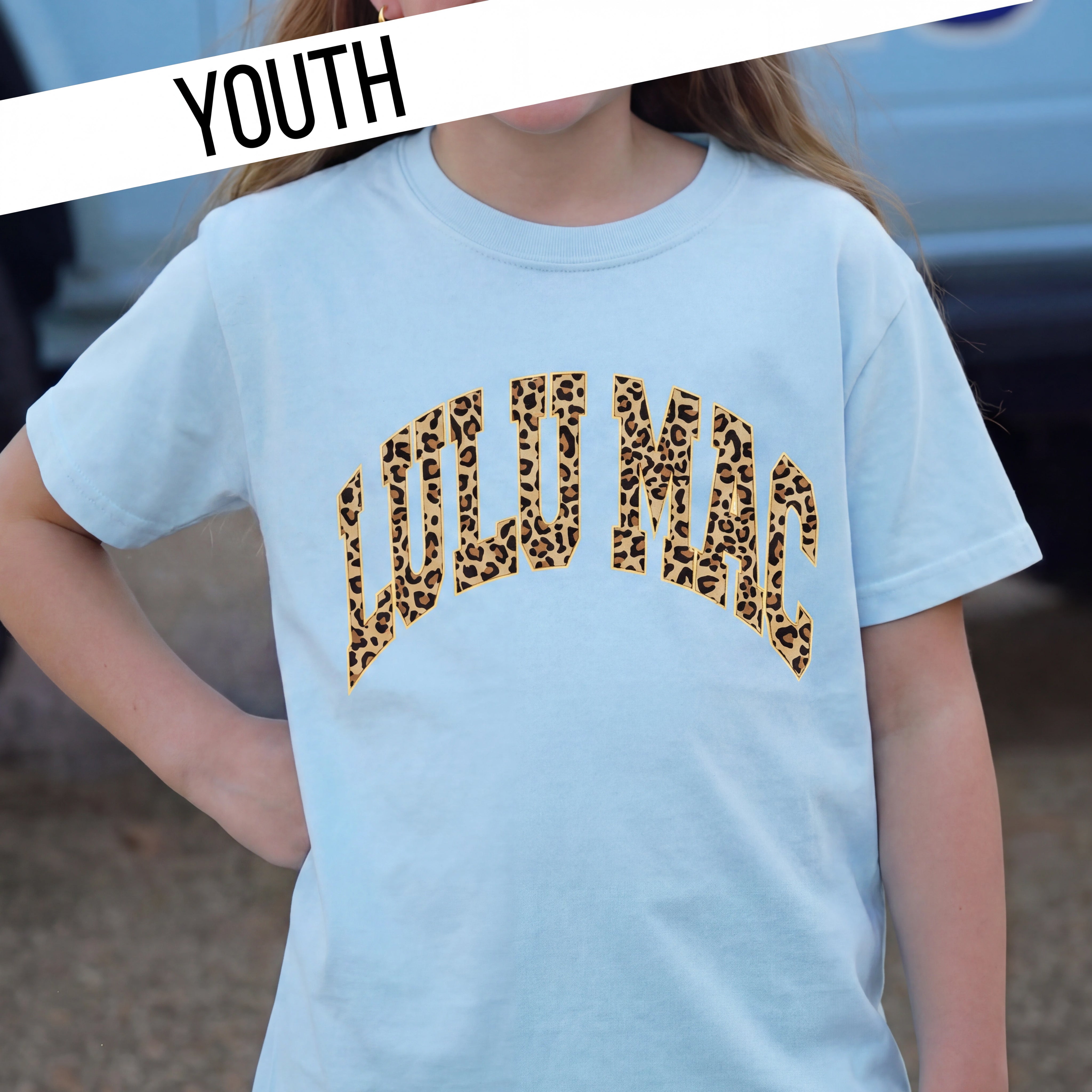 KD-LP-1000 Leopard Chambray  Youth Comfort Colors Tee