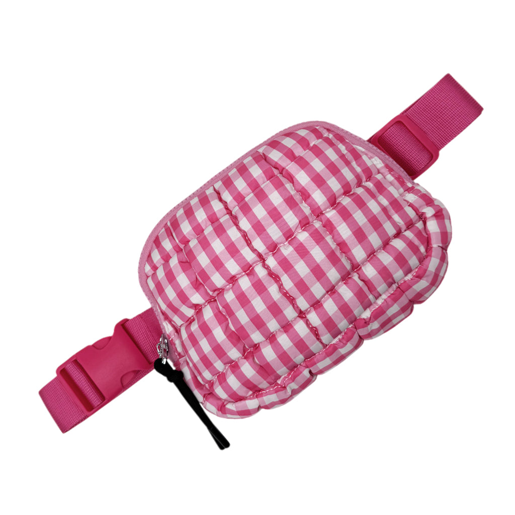 GZ-1511 Gingham Puffer Quilted Belt Bag Pink/White