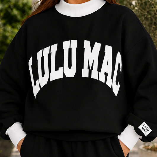 LM-MN-1009 Puff Mock Neck Sweatshirt- Black/White