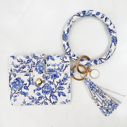 CL-7848 WRISTLET ID WALLET BLUE FLOWER