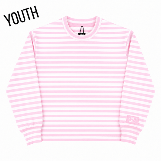 KD-MC-STRIPE MONOCHROME PATCH YOUTH LONG SLEEVE TOP-LIGHT PINK