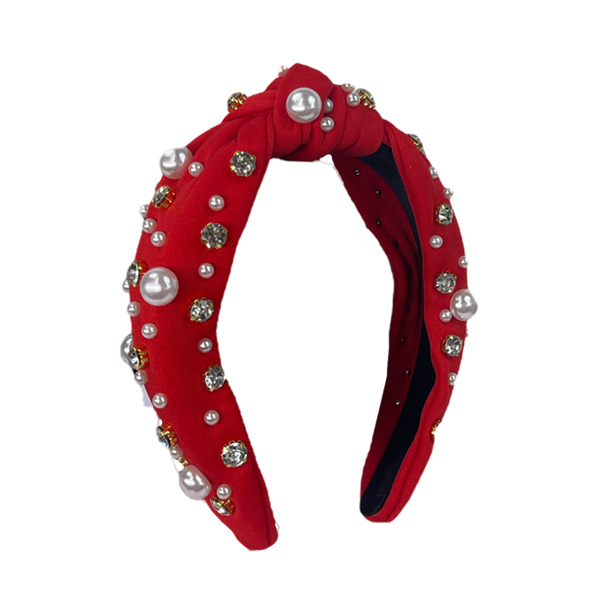 HB-9214 Pearl Top Knot Headband Red