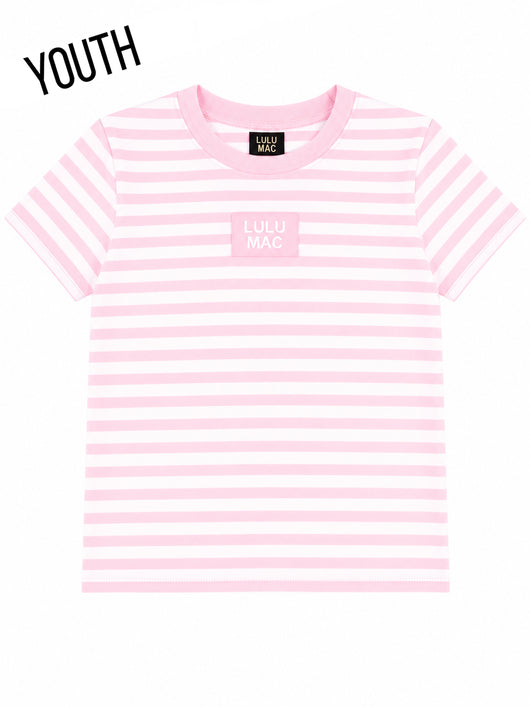 KD-MC-STRIPE MONOCHROME PATCH YOUTH BABY DOLL TOP-LIGHT PINK