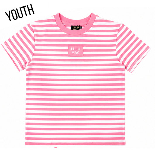 KD-MC-STRIPE MONOCHROME PATCH YOUTH BABY DOLL TOP-NEON PINK