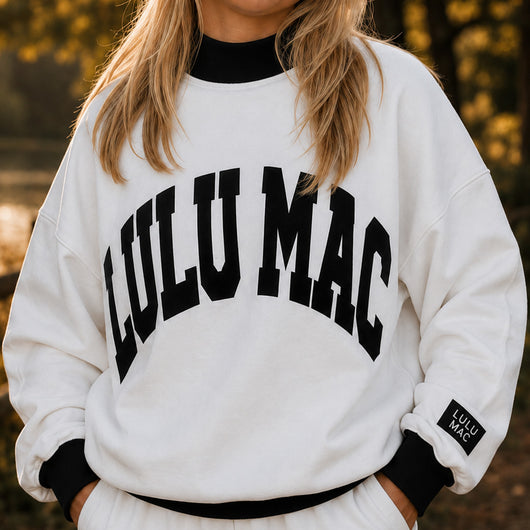 LM-MN-1009 Puff Mock Neck Sweatshirt- White/Black