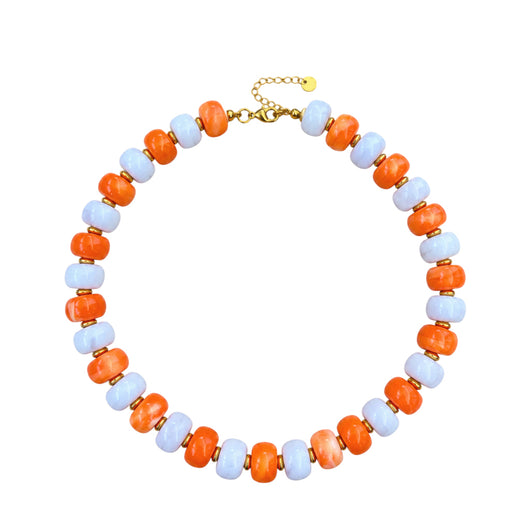 LM-NK-1006 BEADED NECKLACE - ORANGE/WHITE