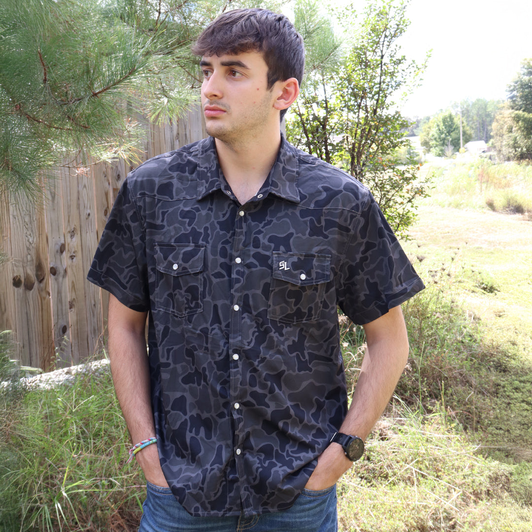 SL-1259 Southern Limit Button Down Black Camo
