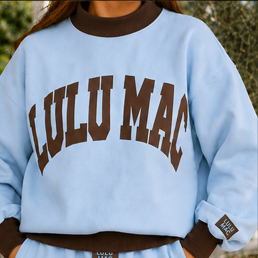 LM-MN-1009 Puff Mock Neck Sweatshirt - Light Blue/Brown