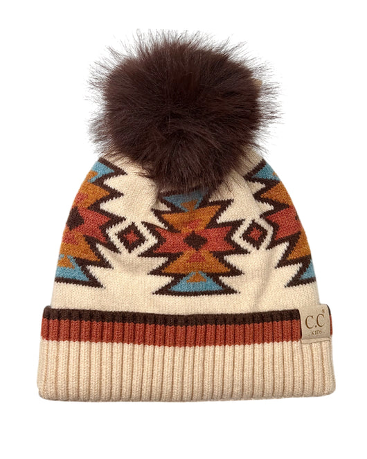 HTE-0030 KIDS AZTECH BEANIE BEIGE