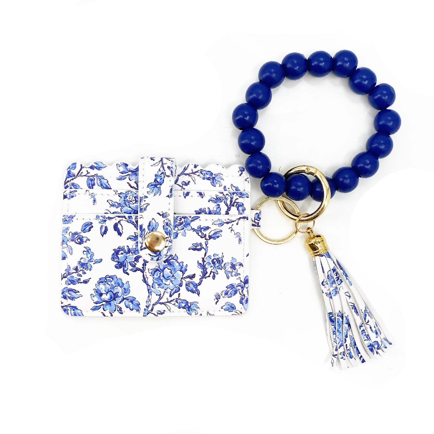 CL-7311 Beaded Wristlet ID Wallet Blue Flower