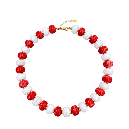 LM-NK-1006 BEADED NECKLACE - RED/WHITE