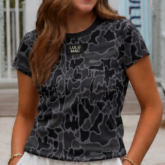 LM-TP1000 - PRINT BABY DOLL TOP SS-  BLACK CAMO