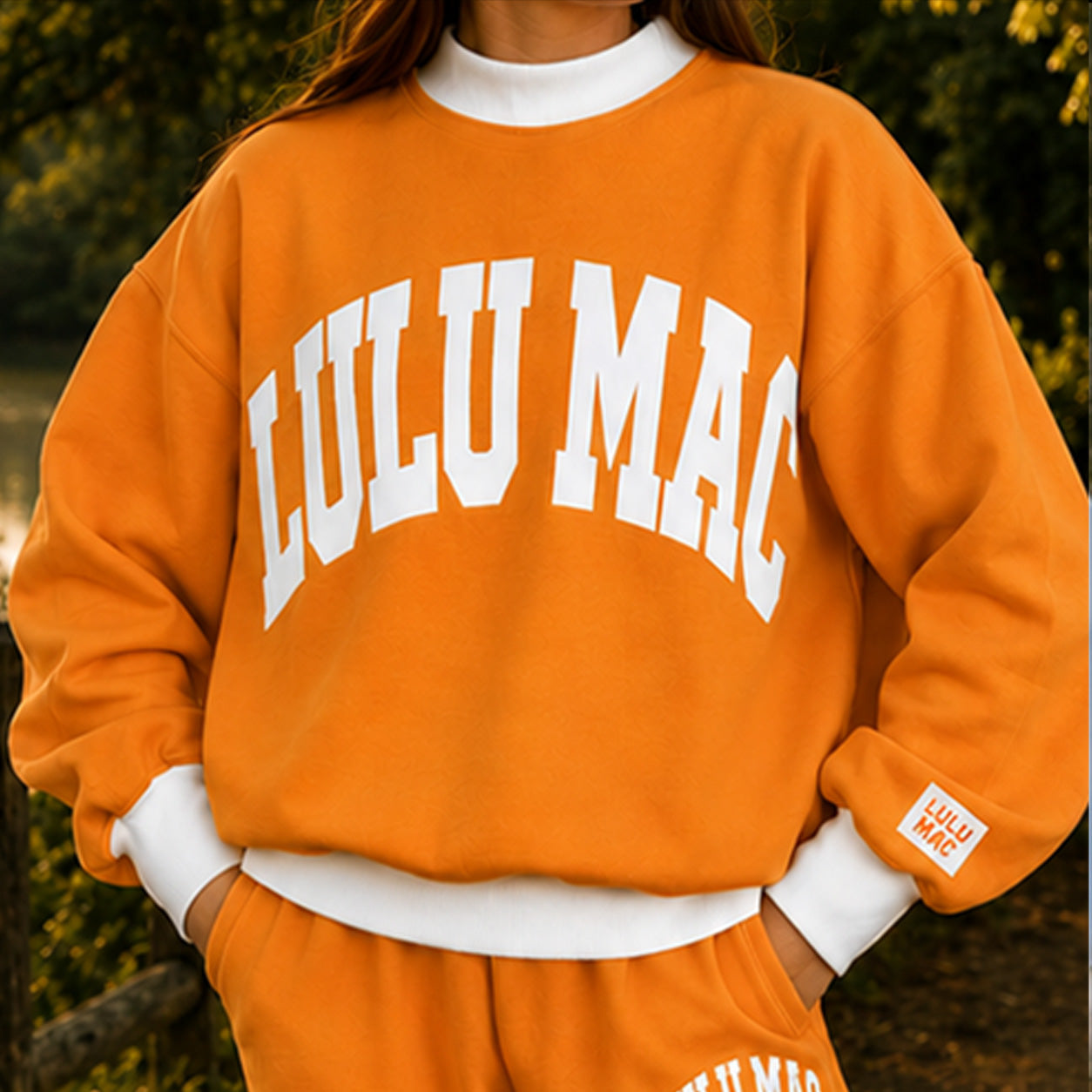 LM-MN-1009 Puff Mock Neck Sweatshirt- TN Orange/White