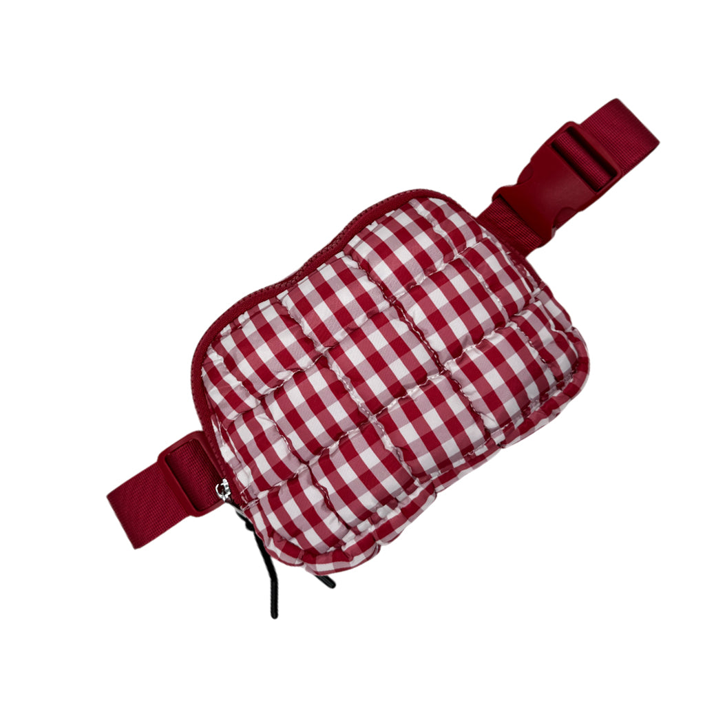 GZ-1511 Gingham Puffer Quilted Belt Bag Red/White