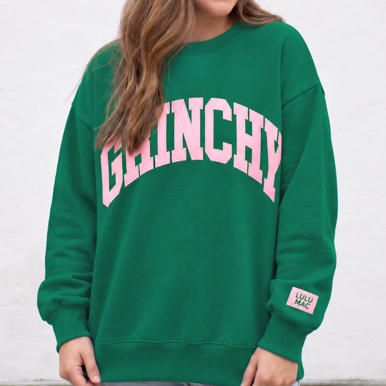 LM-SW-1025 Grinchy - Green W/ Light Pink Letters