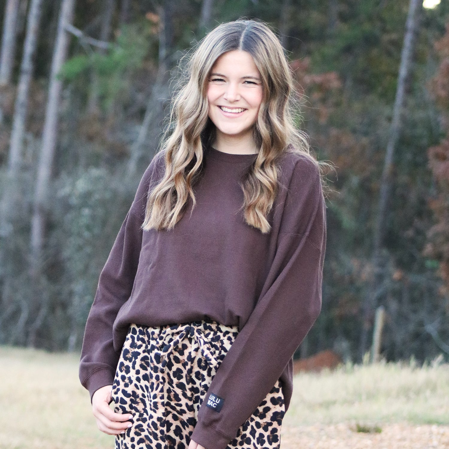 LM-WAFFLE LONGSLEEVE TOP-BROWN