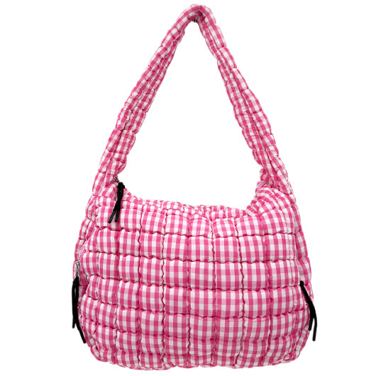 GZ-4171 Gingham Puffer Quilted Handbag Pink/White