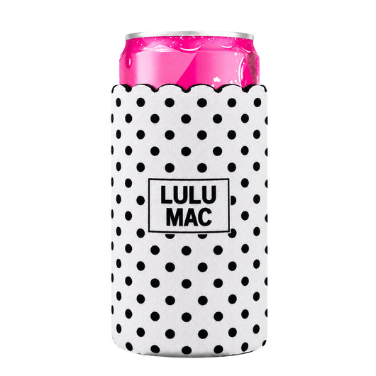 LM-SKZ-1005 Slim Can Koozie White/Black Dot