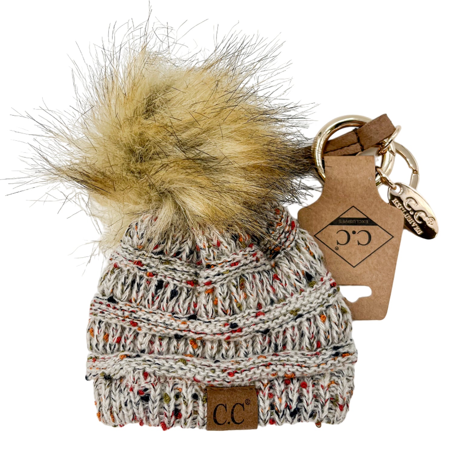 KB-33 Pre-pk Oatmeal Speckled Beanie Keychain - 12 per pack