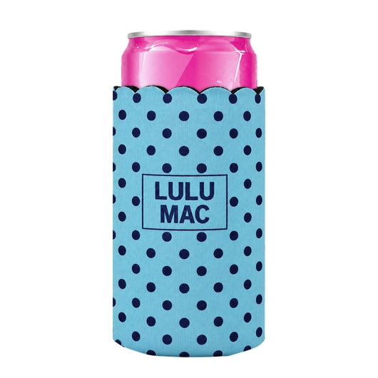 LM-SKZ-1005 Slim Can Koozie Light Blue/Navy Dot