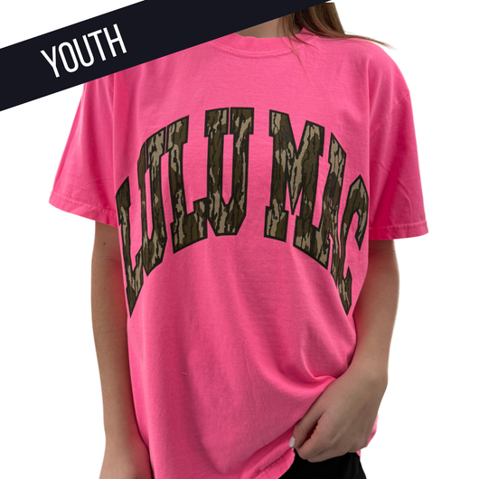KD-MO-1000  Mossy Oak Bottomland Neon Pink Youth Comfort Colors Mossy Oak Tee