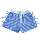 BB-4828 BUTTON BOW GINGHAM BOXER SHORTS LIGHT BLUE