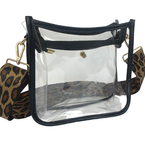 CL-7383 Clear Crossbody Leopard Strap Purse-Black