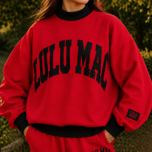 LM-MN-1009 Puff Mock Neck Sweatshirt- Red/Black
