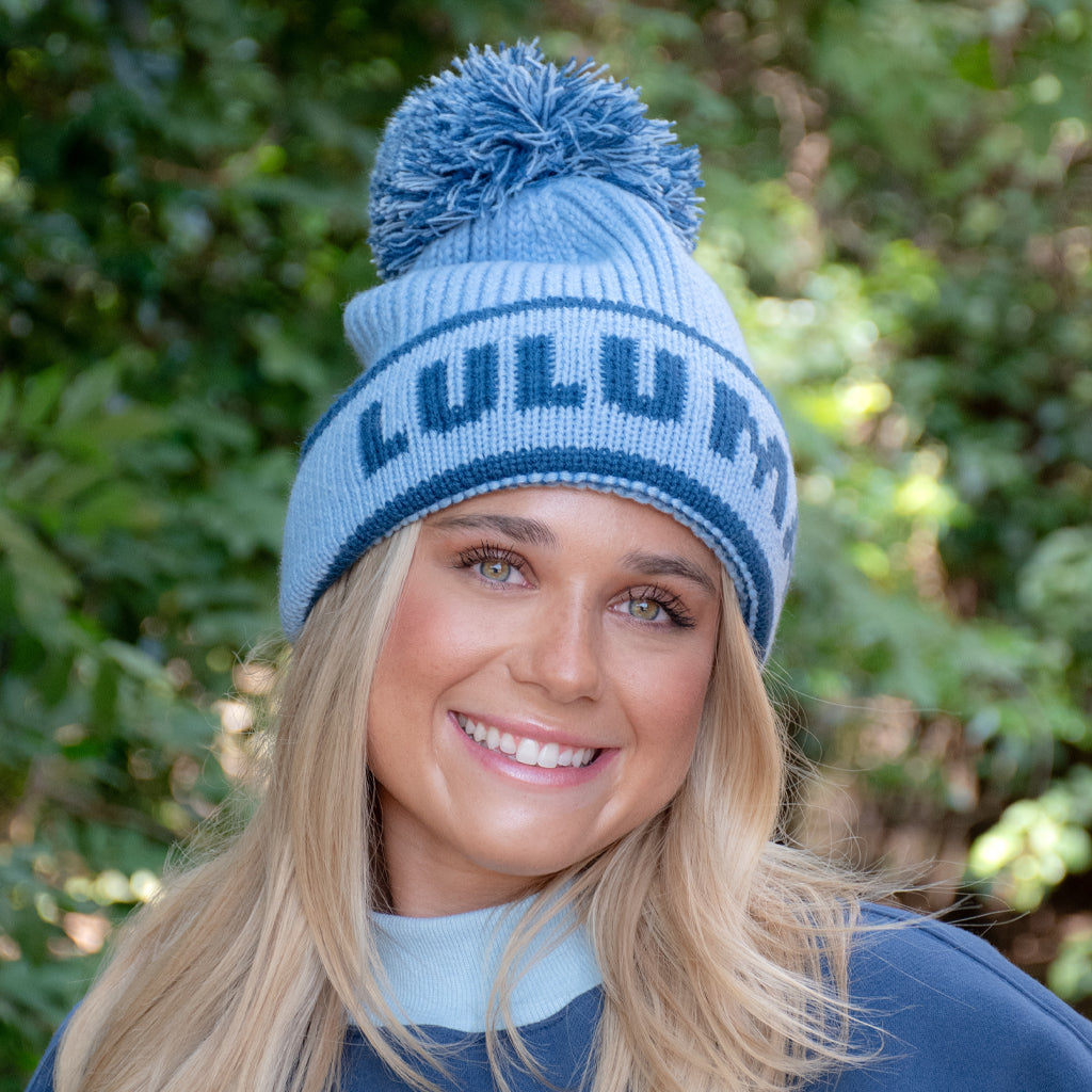 LM-BN-1001 LULU MAC KNIT POM BEANIE LIGHT BLUE
