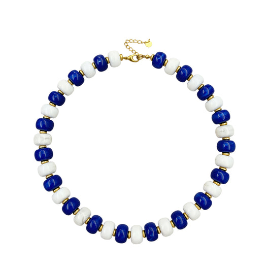 LM-NK-1006 BEADED NECKLACE - ROYAL/WHITE