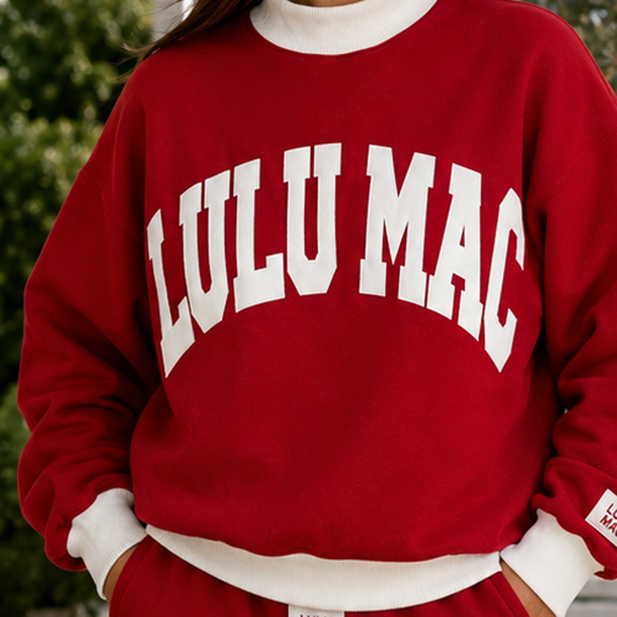LM-MN-1009 Puff Mock Neck Sweatshirt- Crimson/White