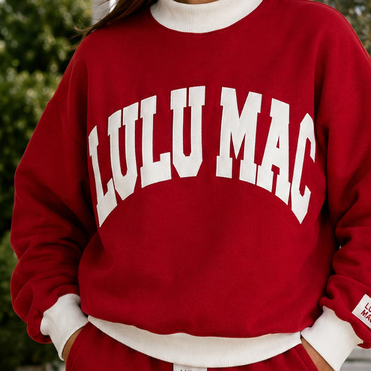 LM-MN-1009 Puff Mock Neck Sweatshirt- Crimson/White