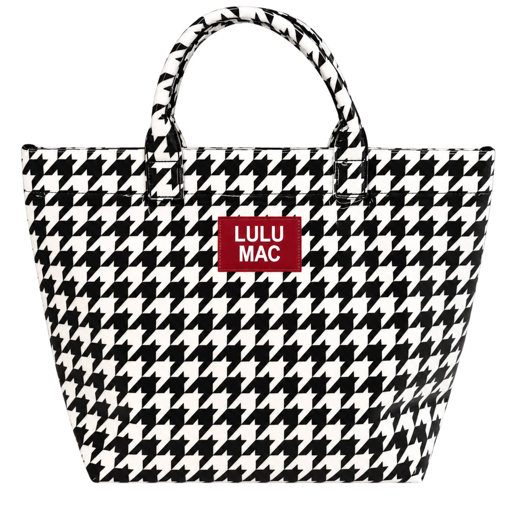LM-BG-1003 TOTE BAG HOUNDSTOOTH W/ CRIMSON PATCH