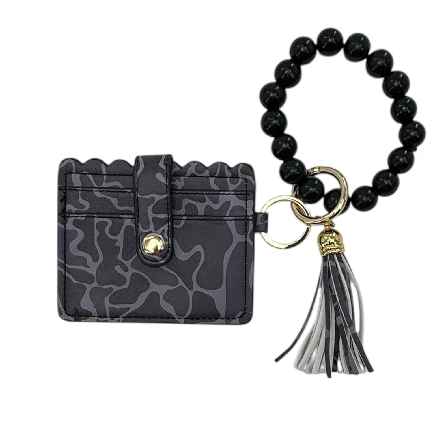 LM-7311 Beaded Wristlet ID Wallet Black Camo