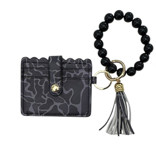 LM-7311 Beaded Wristlet ID Wallet Black Camo
