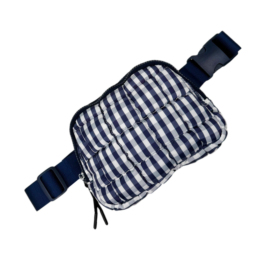 GZ-1511 Gingham Puffer Quilted Belt Bag Navy/White