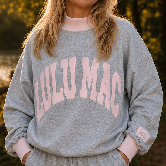 LM-MN-1009 Puff Mock Neck Sweatshirt - Grey/Light Pink
