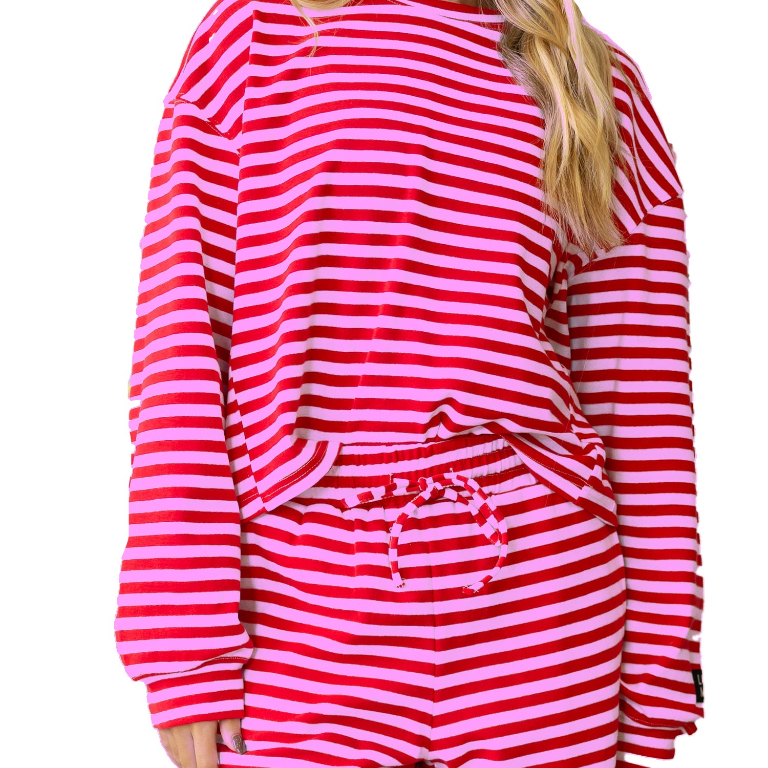 LM-STRIPE LONGSLEEVE TOP-RED/PINK