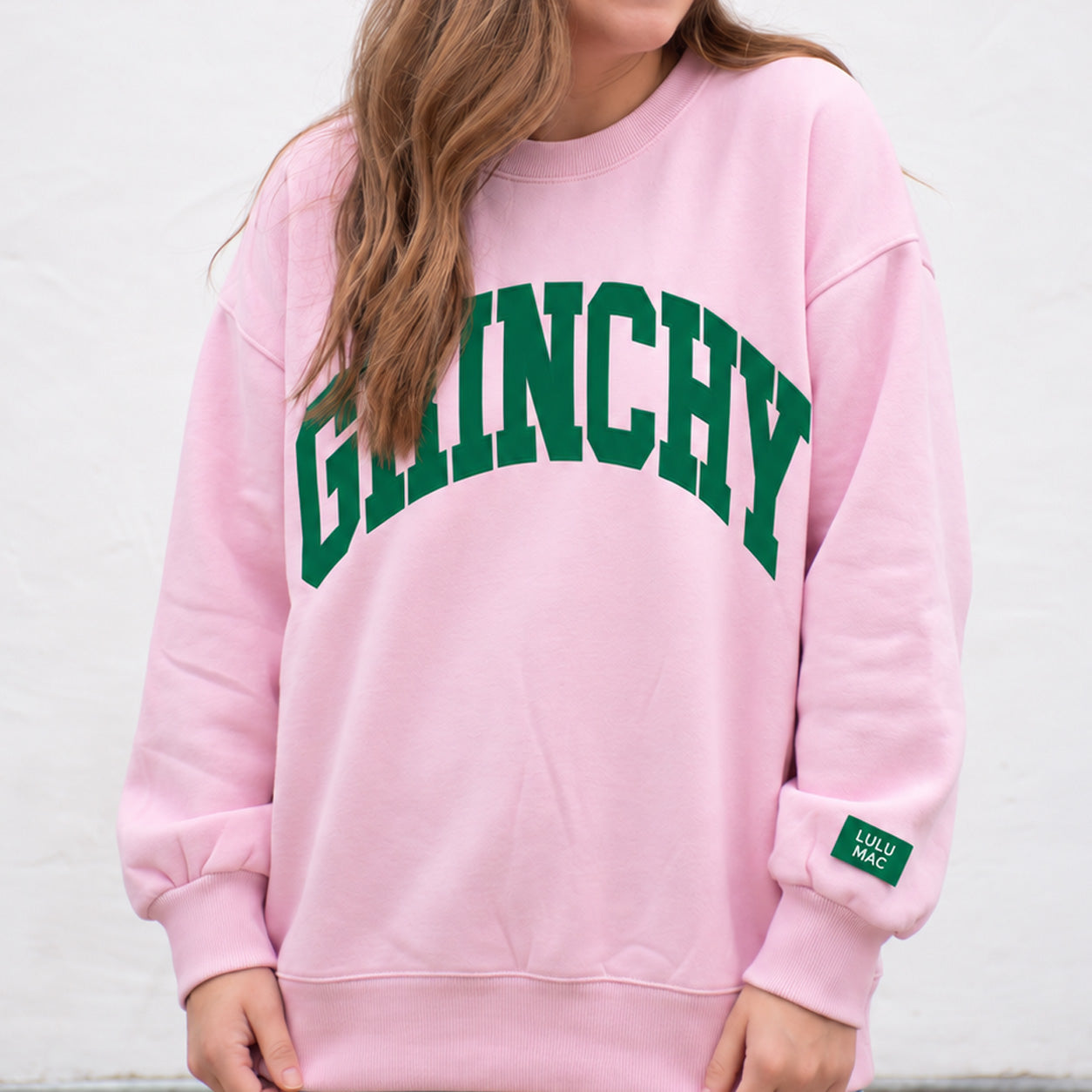 LM-SW-1025 Grinchy - Light Pink W/ Green Letters