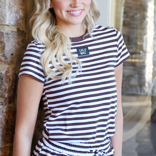 LM-STRIPE BABY DOLL TOP SS-BROWN