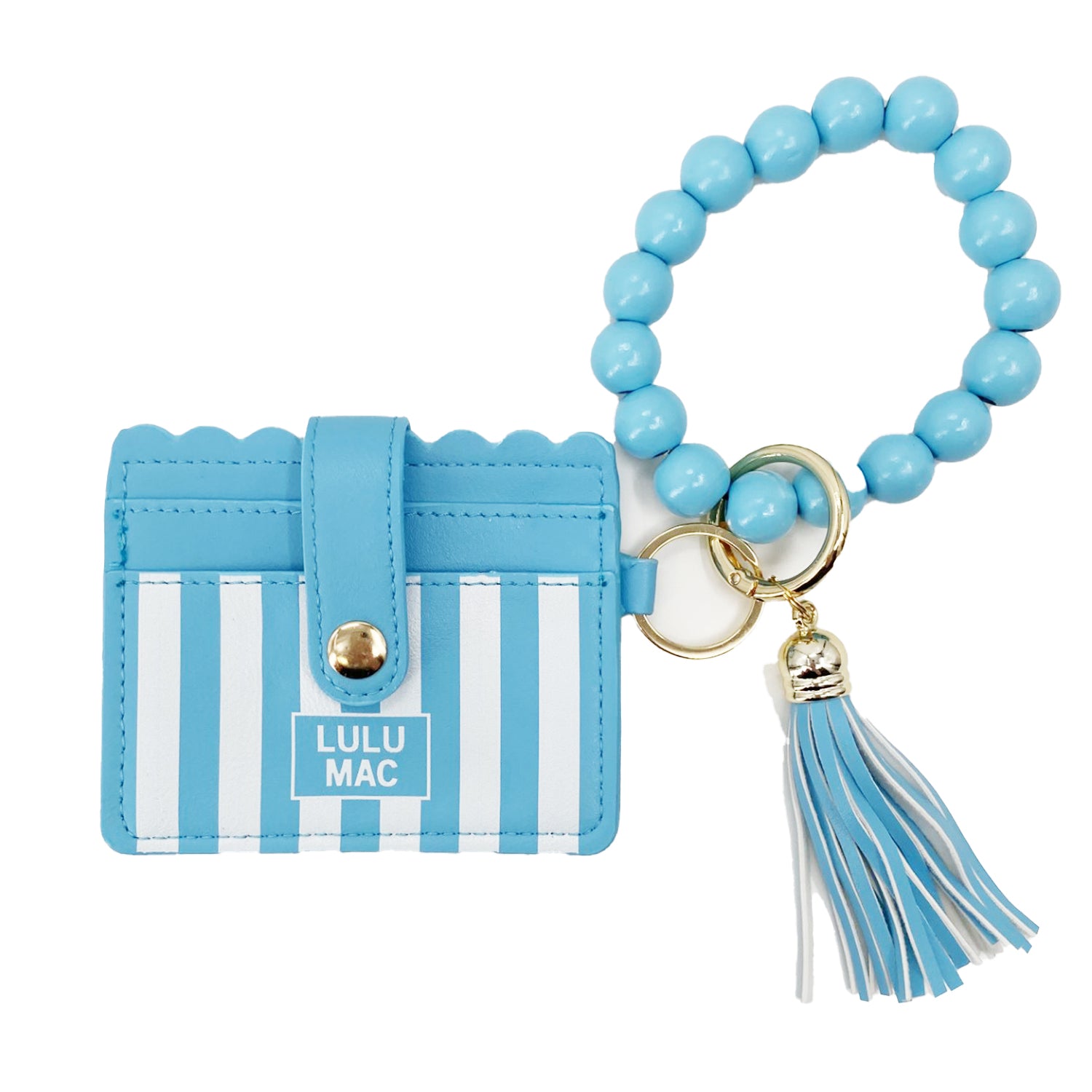 LM-7311 Beaded Wristlet ID Wallet Blue Stripe Darby