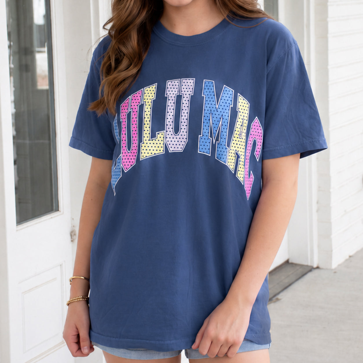LM-TS-1010 Multi Polka Dot Adult China Blue Comfort Colors Tee