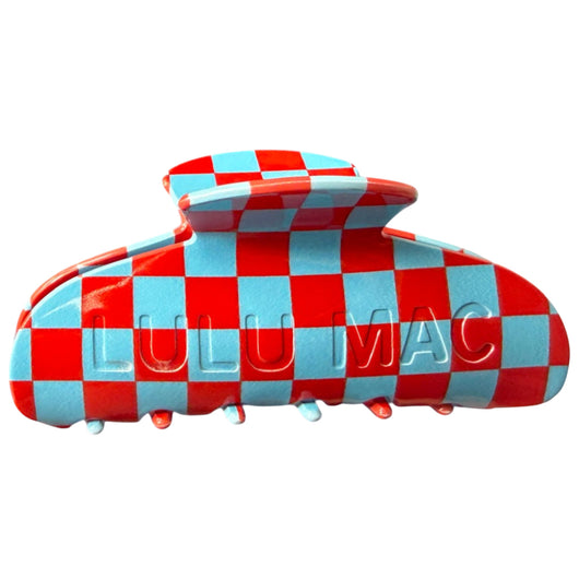 LULU MAC HAIR CLIPS LM-HR-1002 Checkered Light Blue/Red