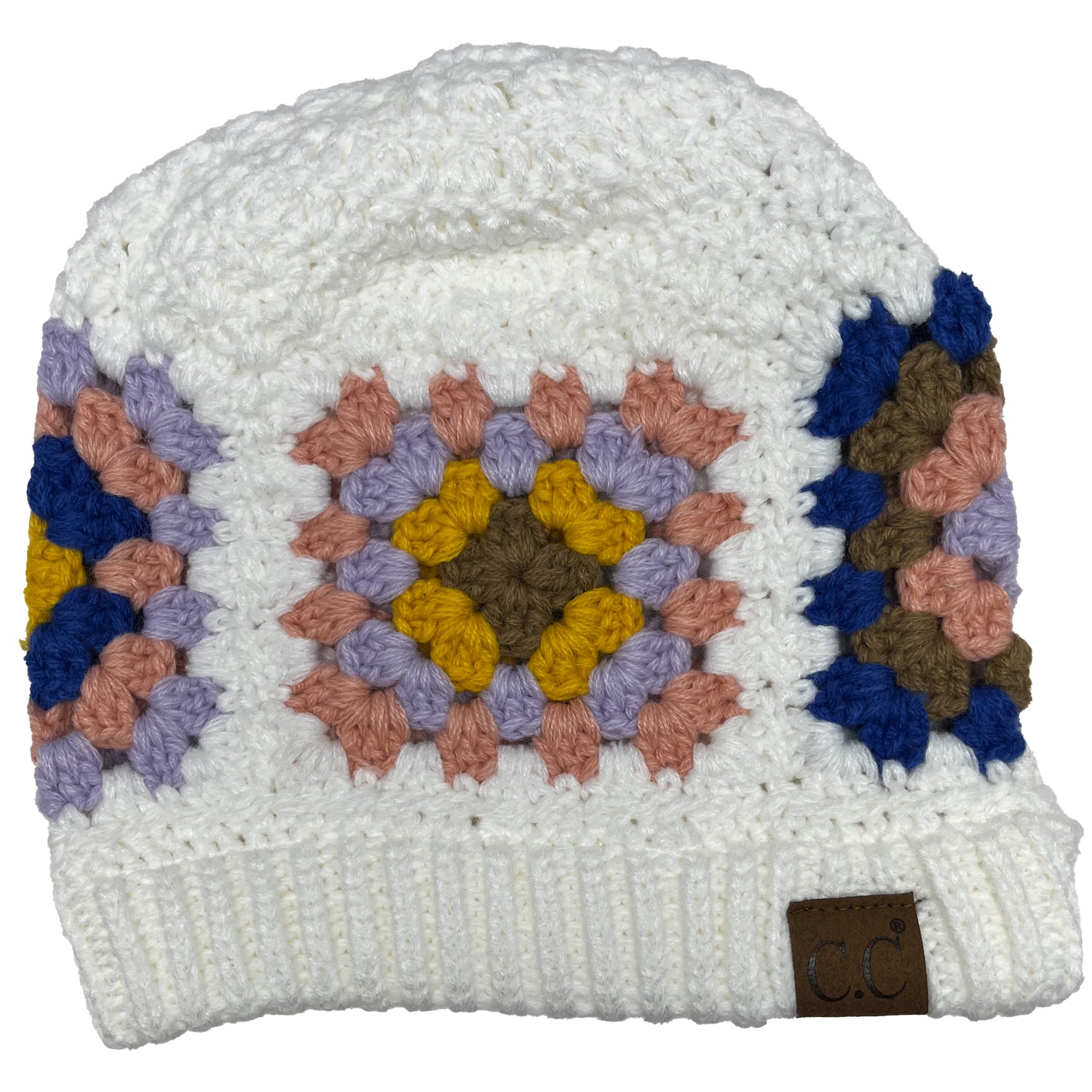 Hat-7393 C.C Hand Crocheted Beanie-White