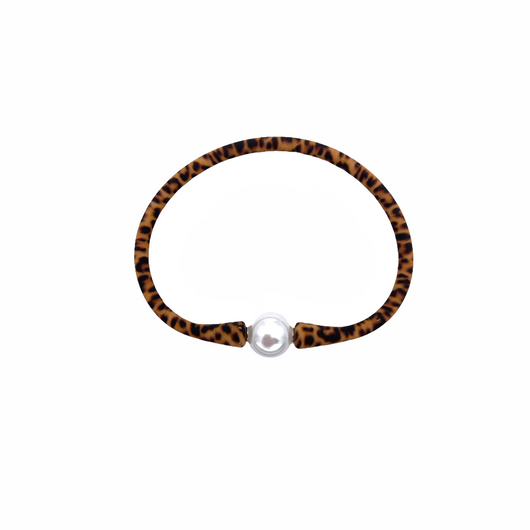 SB-2649 SILICONE BRACELET LEOPARD WITH BLACK  PEARL